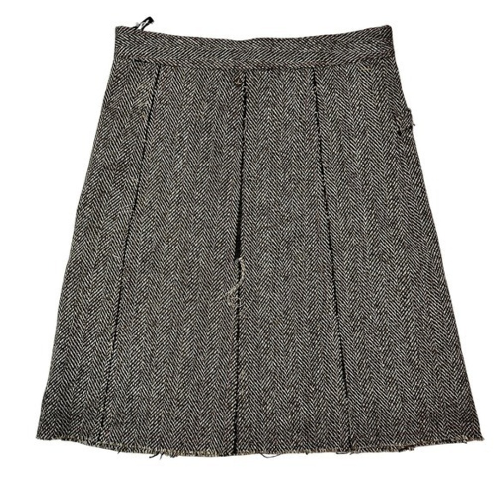 Prana Skirt Small Brown Herringbone‎ Tweed Wool Blend Skirt Knee Length - Picture 4 of 8